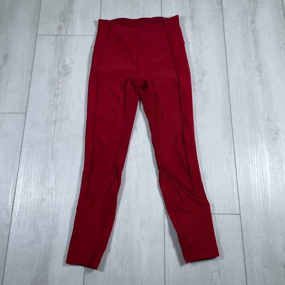 Lululemon Women's 6 Daily Lineup 7/8 Ribbed Red Athletic Legging Workout